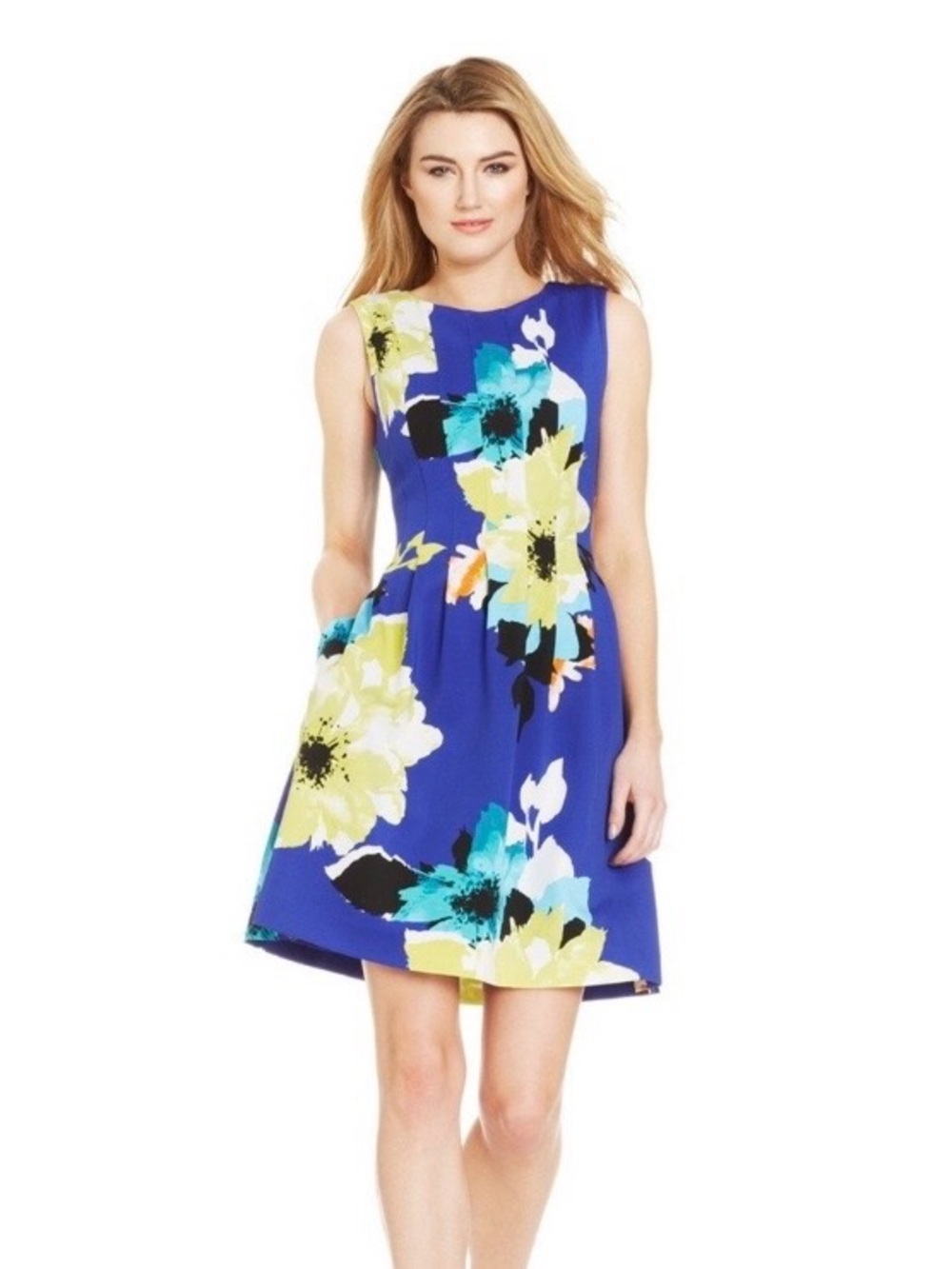 Vince Camuto Pleated Floral Scuba Dress